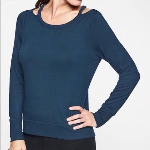 Athleta Cold Shoulder Sweatshirt Top‎ Constellation Blue Modal Soft Athleisure M - Picture 1 of 7